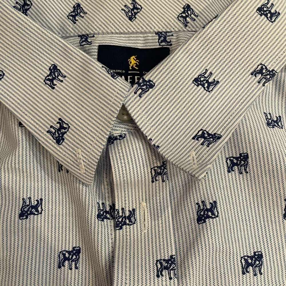 Stafford Travel Oxford Light Blue 18.5 Wrinkle Free Bulldog - Picture 6 of 9